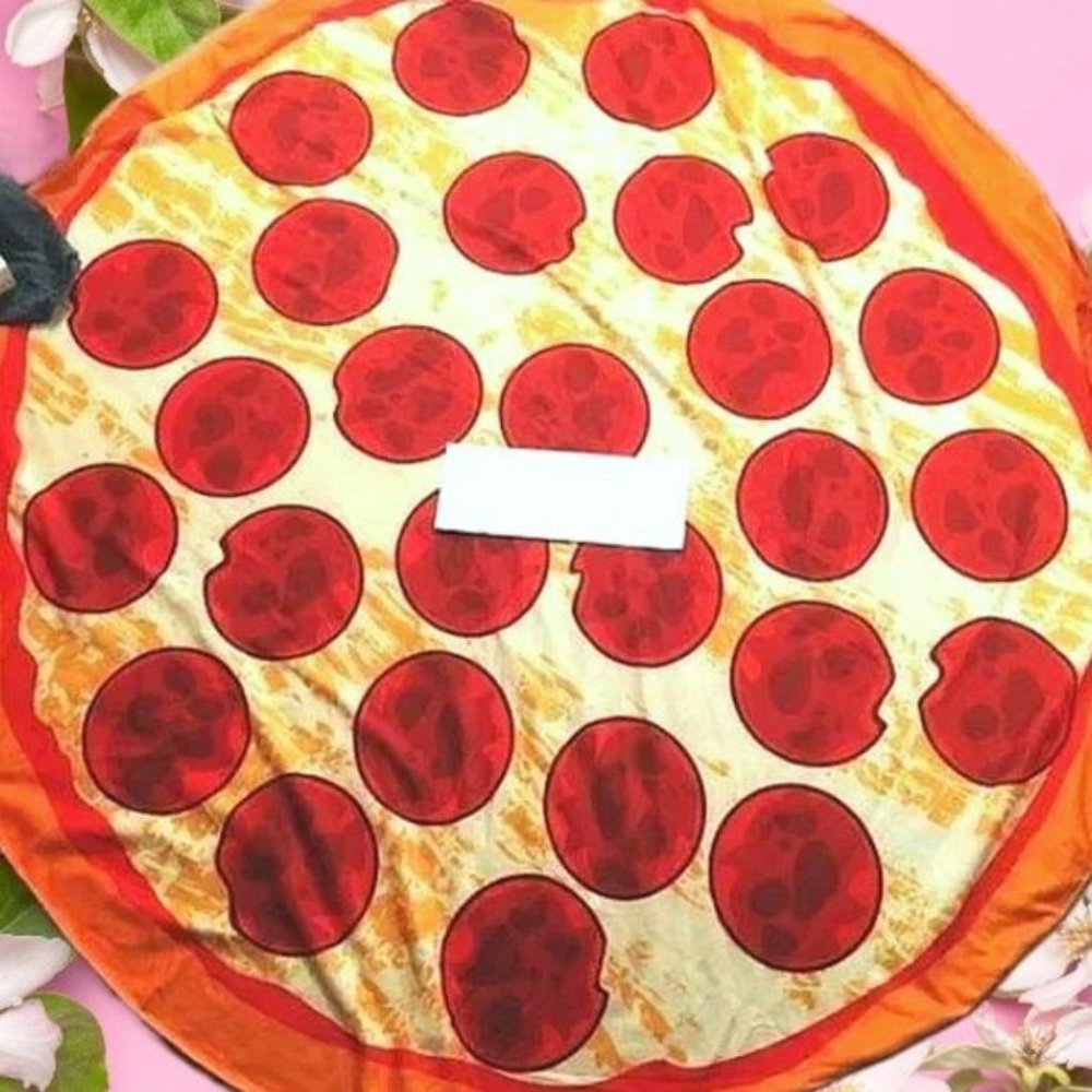[NEW] PIZZA BEACH BLANKET PICNIC TOWEL MICROFIBER CIRCLE ROUND TOWEL PEPPERONI